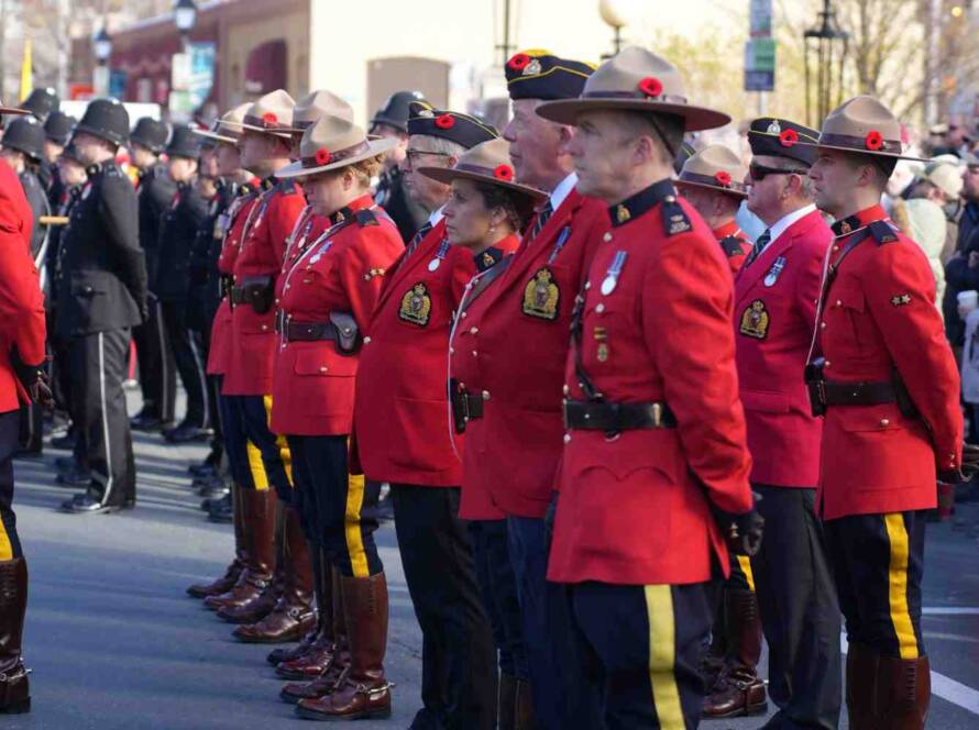 Uniformed officers standing in formation representing CBSA hiring process